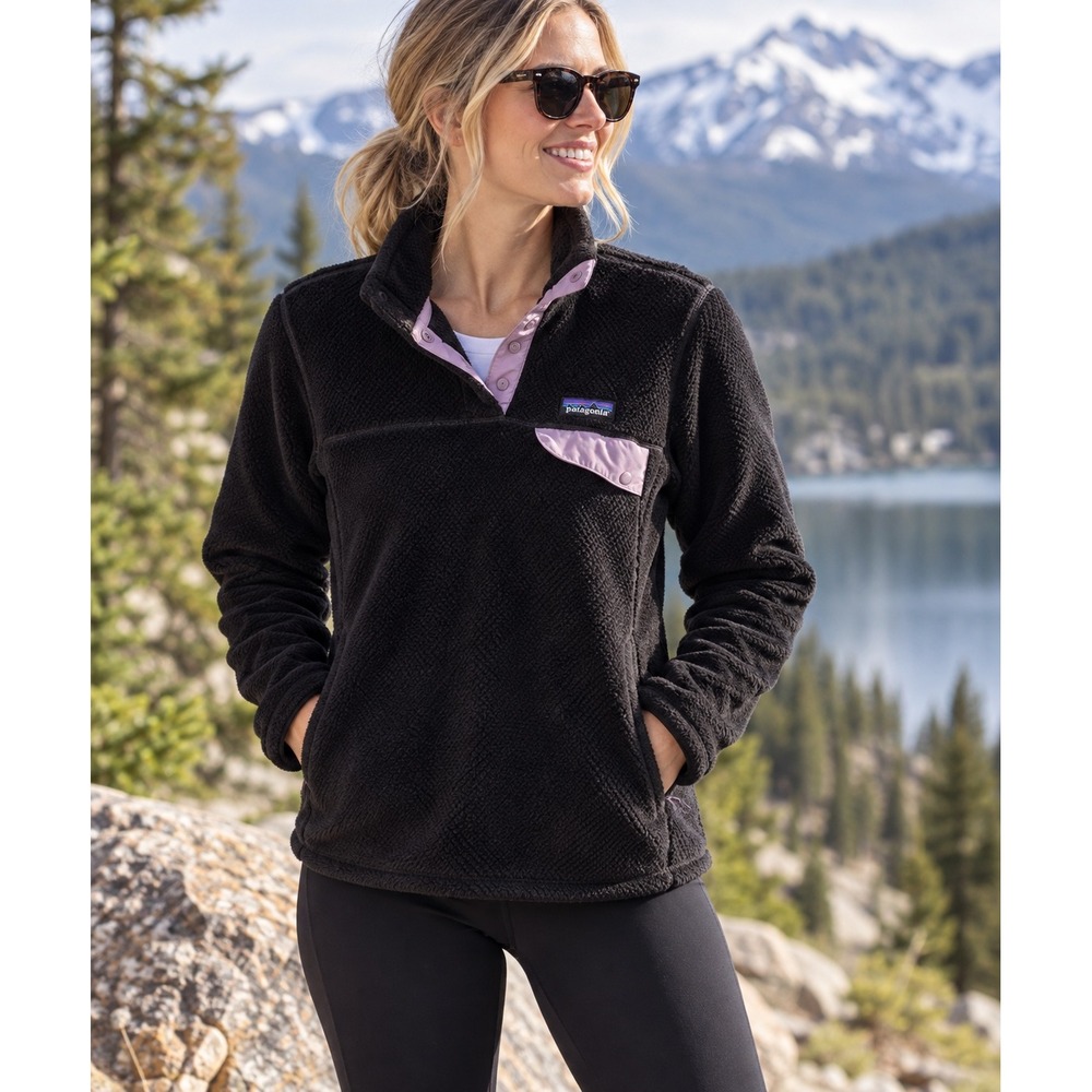 Patagonia Re-Tool Snap-T Pullover Black Lilac Fleece 25442SP15 Womens S